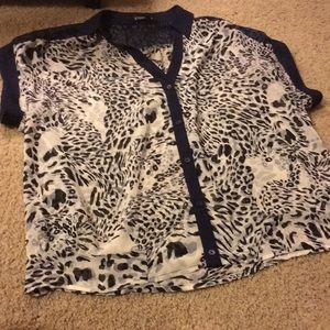White and blue leopard print bottom down blouse